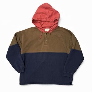 VINTAGE Eddie Bauer Hoodie Mens L Pullover Rugby Henley Colorblock Cotton 90s